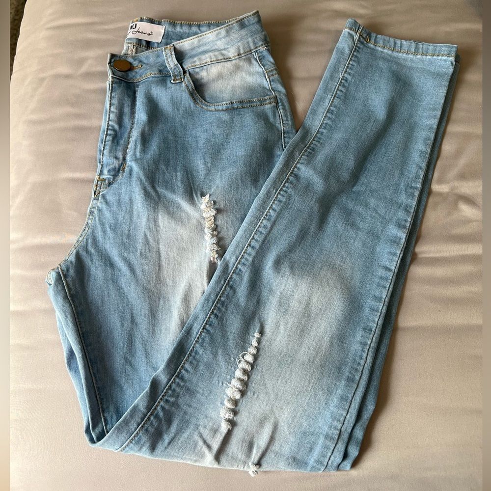 Nany Jeans Womens 10 Cotton Blend Light Wash High Rise Ripped Jeans